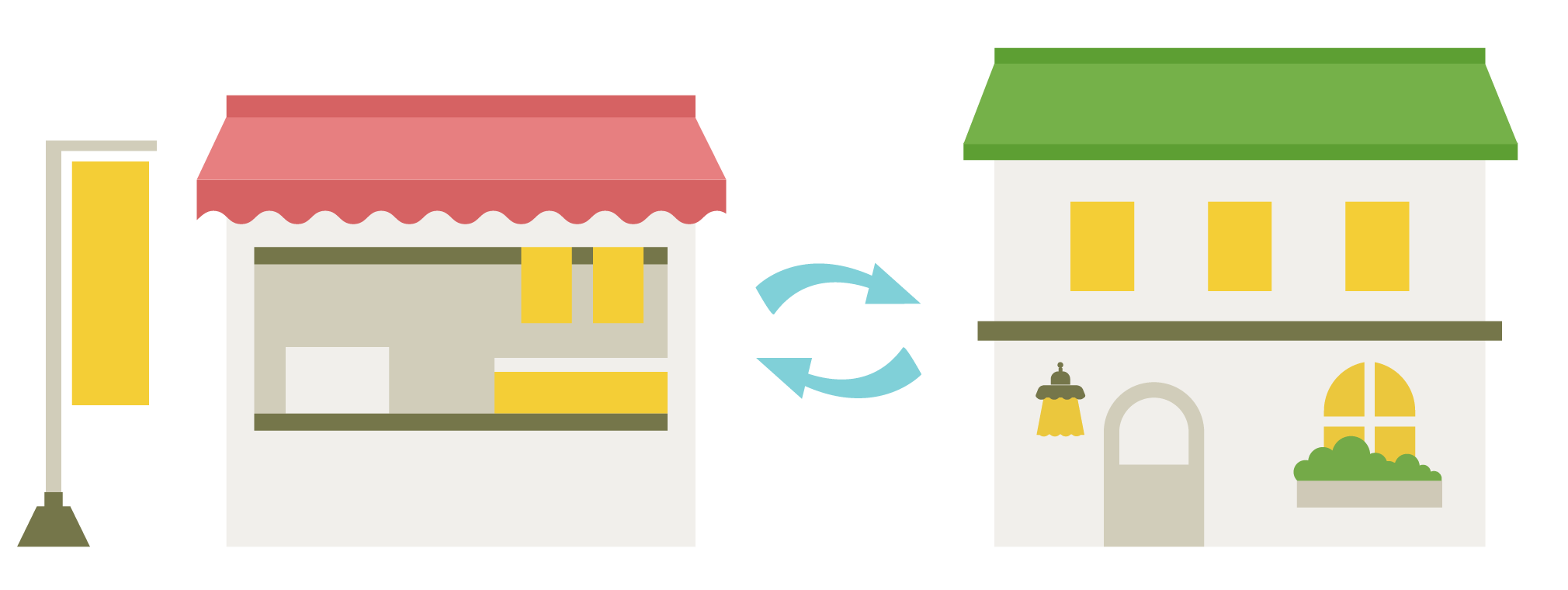 店舗や住宅へ用途変換するイラスト